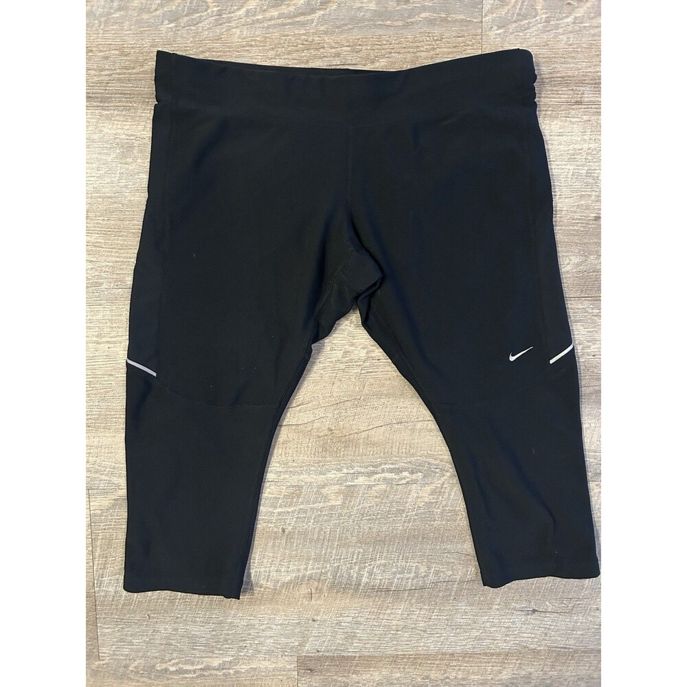 Nike Dri-Fit Womens Running Tights XL Black Capri Zipper Pocket Crop